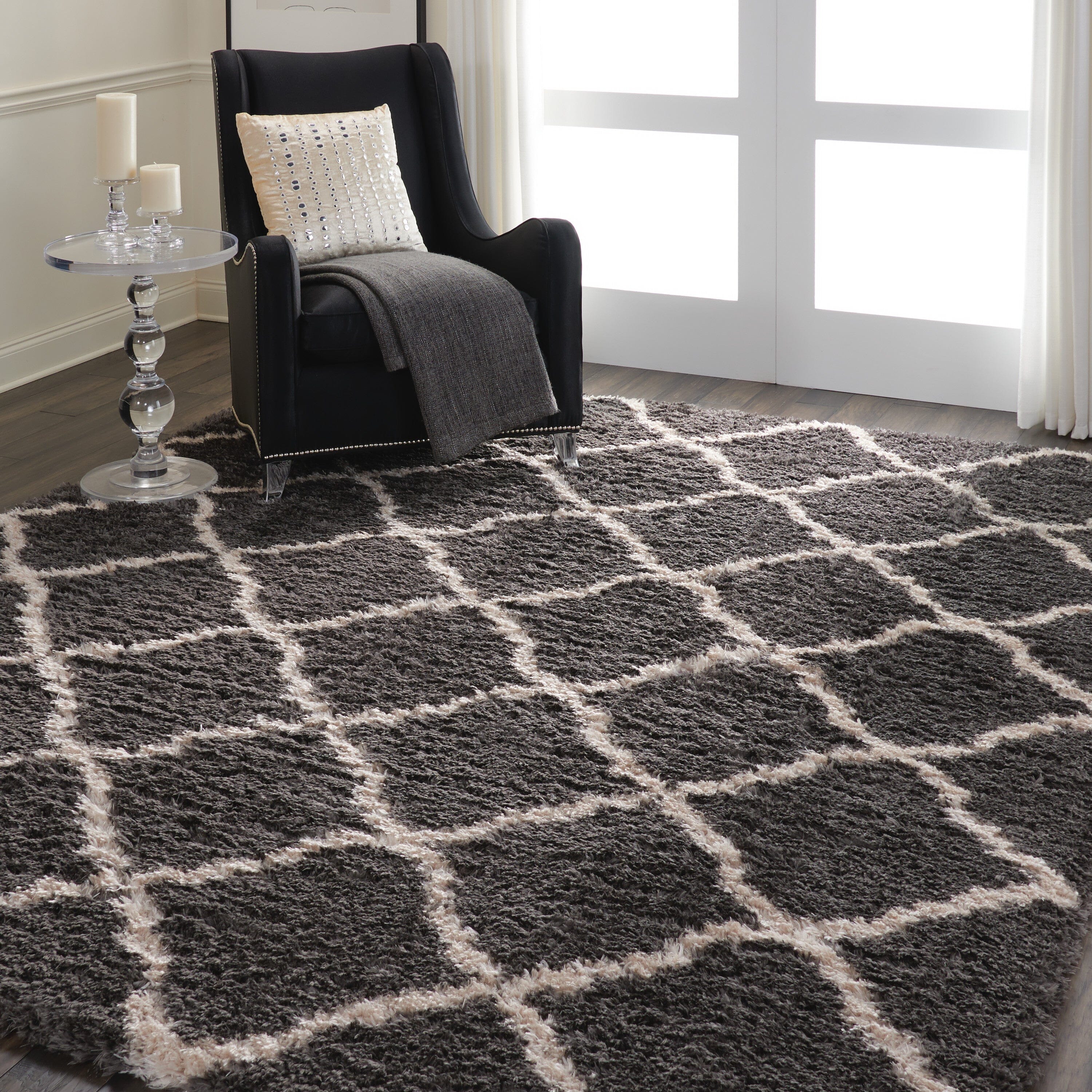 Nourison Luxe Shag 9' x 12' Charcoal/Beige Shag Indoor Rug Rug Nourison