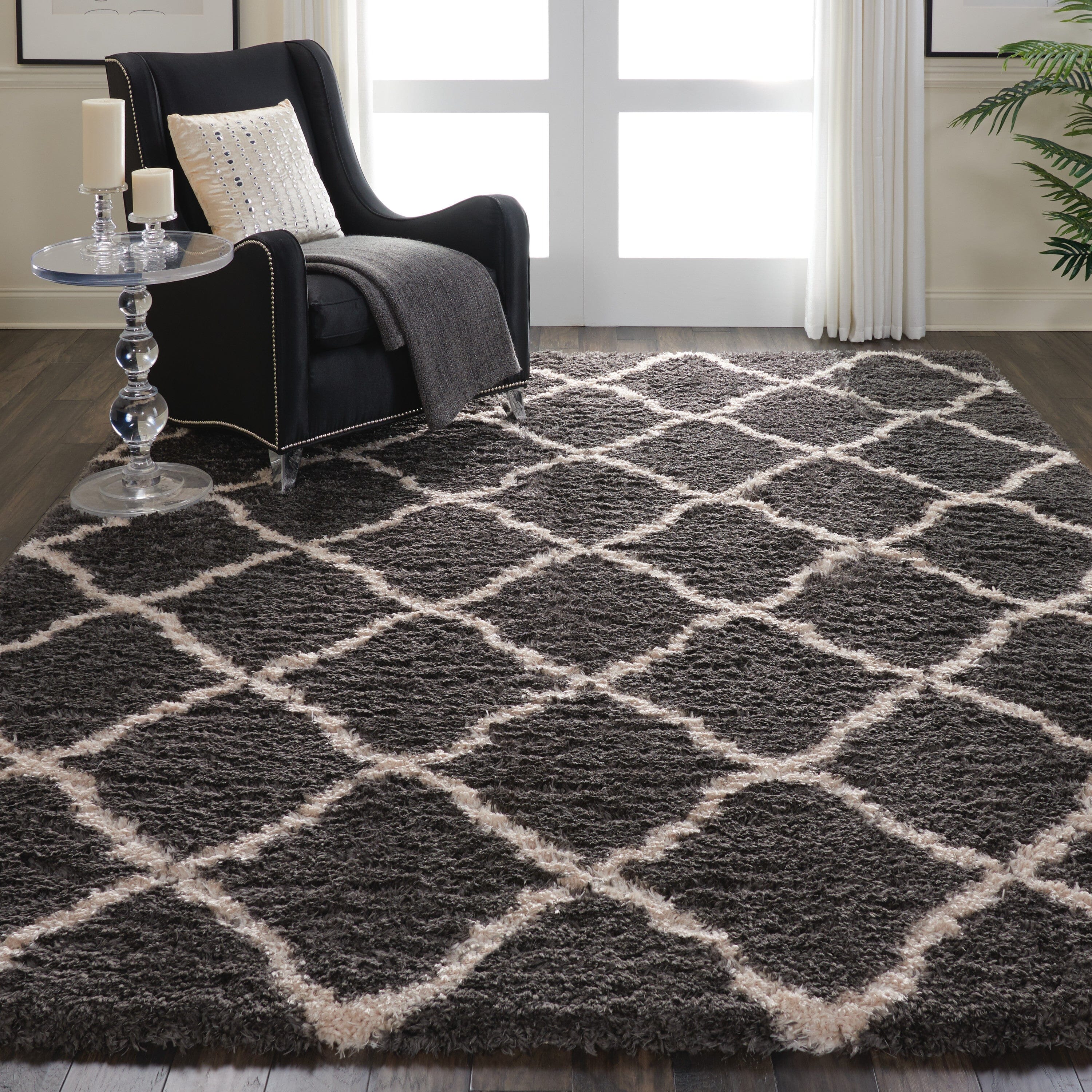 Nourison Luxe Shag 9' x 12' Charcoal/Beige Shag Indoor Rug Rug Nourison