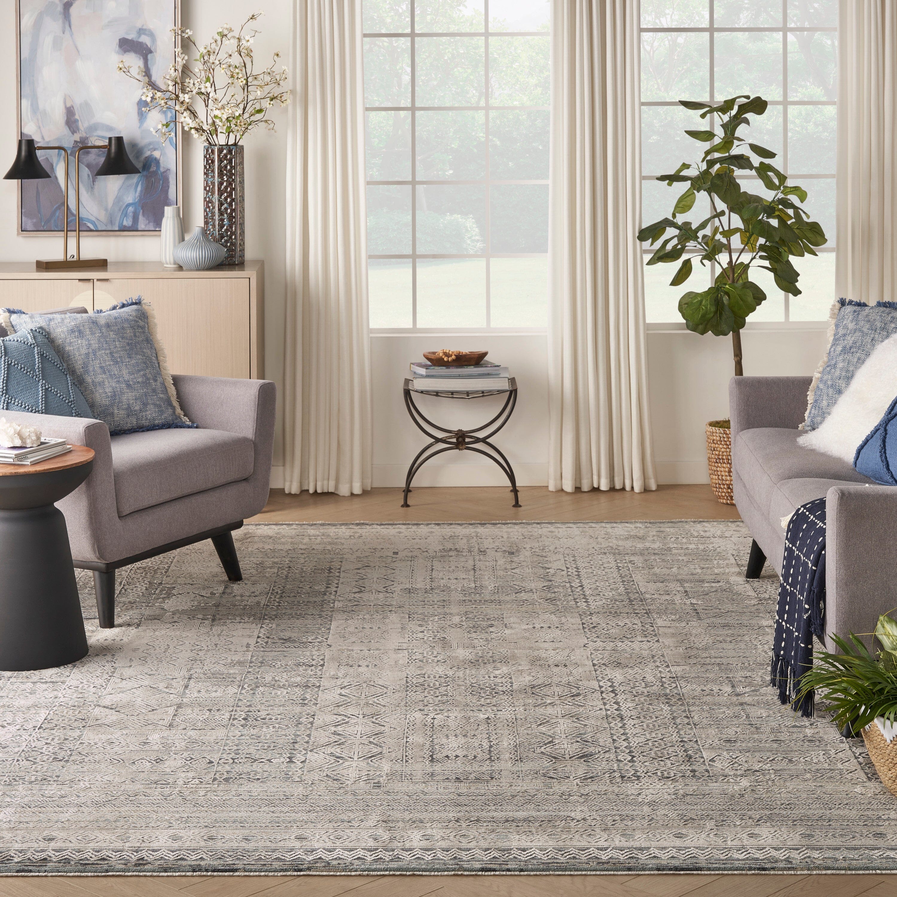 Nourison Lynx 8'6" x 11'4" Ivory Blue Vintage Indoor Rug Rug Nourison