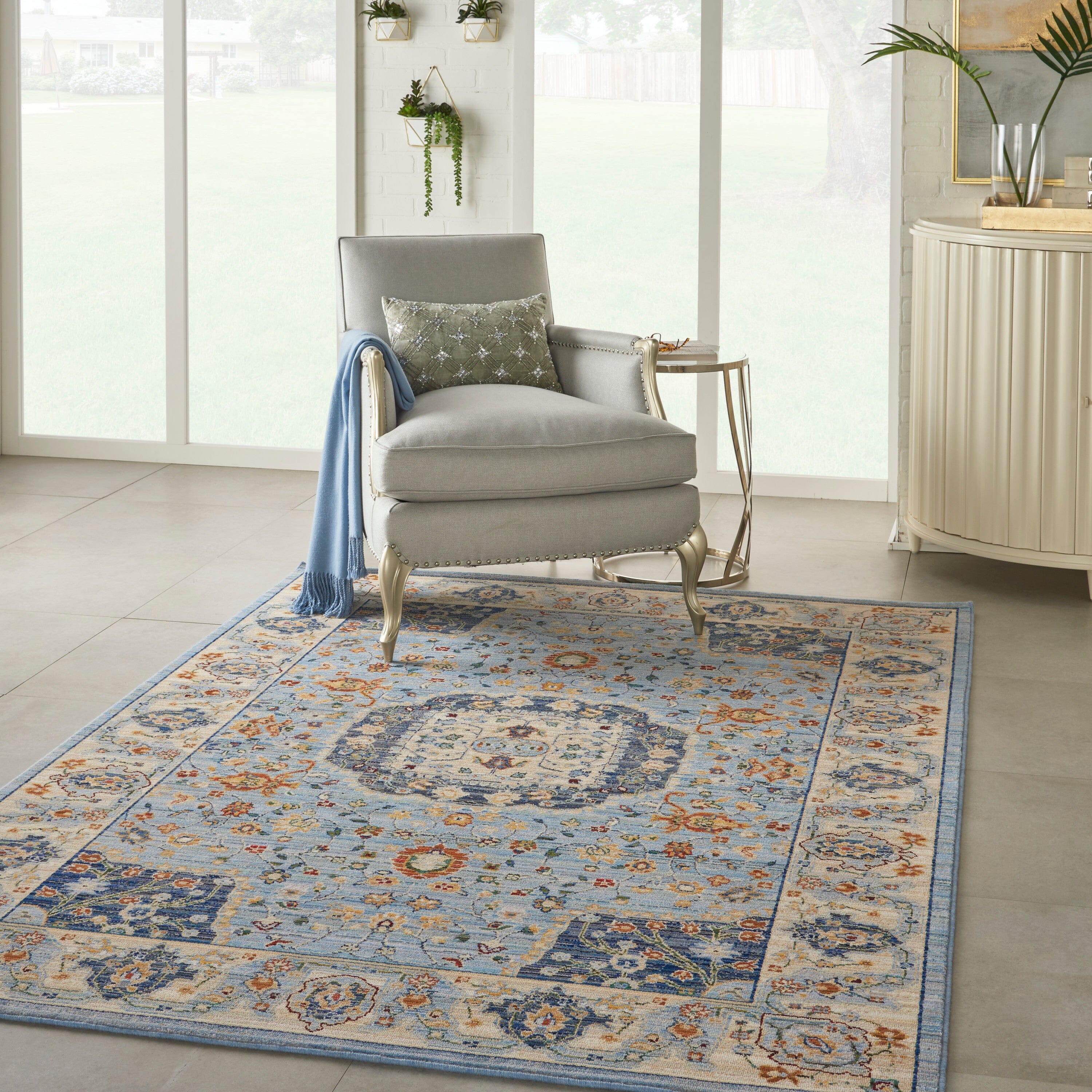 Nourison Majestic 5'6" x 8' Light Blue Farmhouse Indoor Rug Rug Nourison