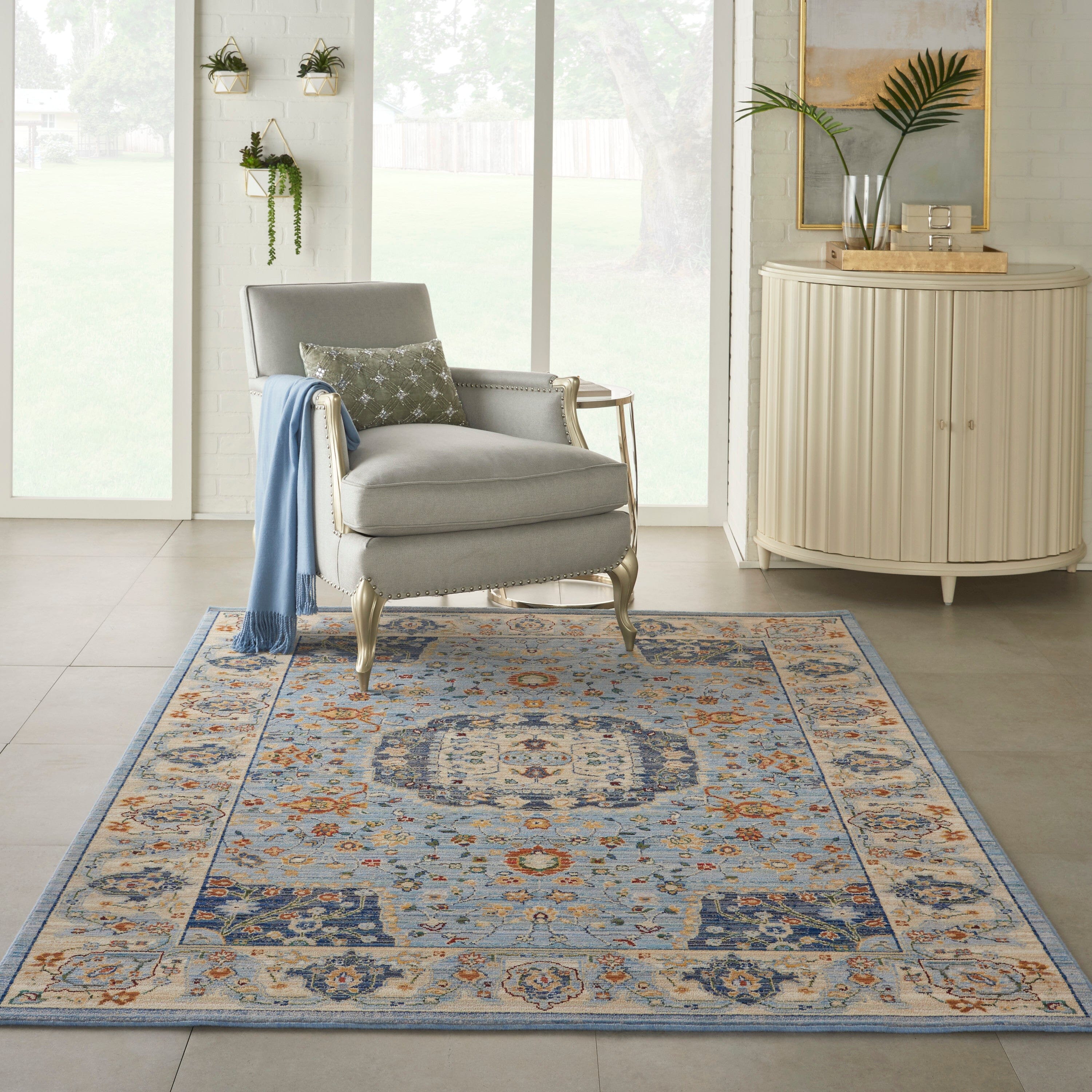 Nourison Majestic 5'6" x 8' Light Blue Farmhouse Indoor Rug Rug Nourison