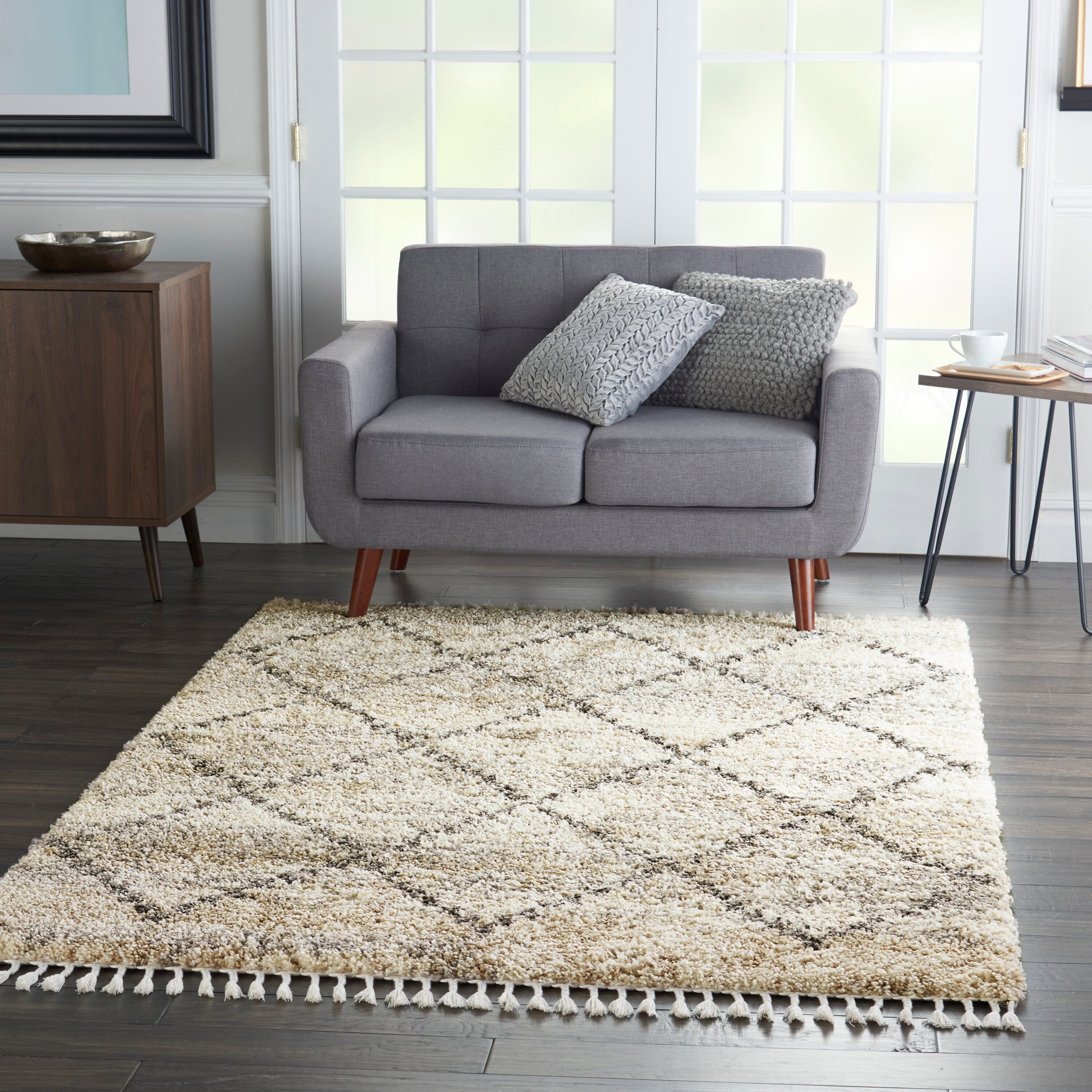 Nourison Oslo Shag 4' x 6' Ivory/Grey Shag Indoor Rug Rug Nourison