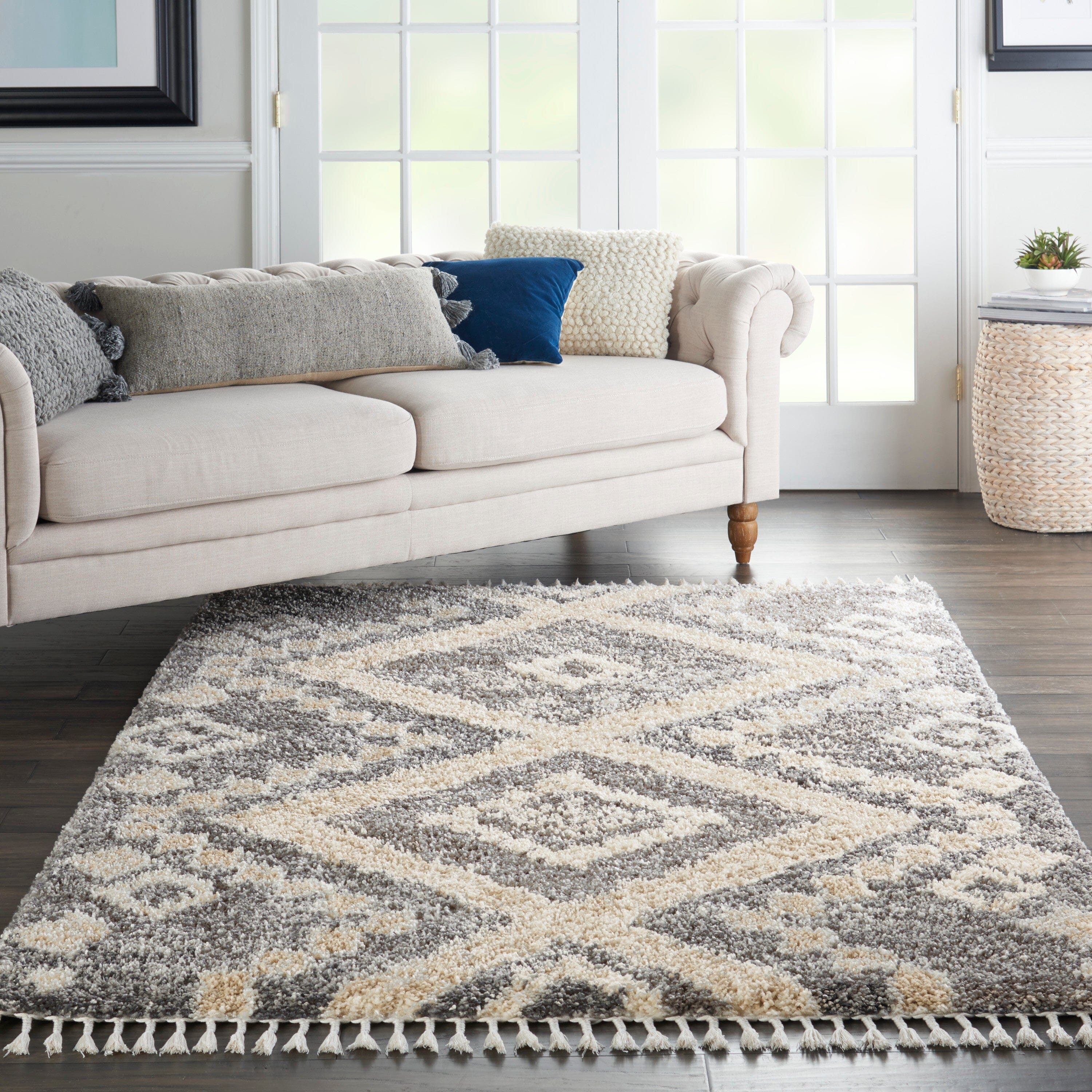 Nourison Oslo Shag 5'3" x 7'9" Grey/Ivory Shag Indoor Rug Rug Nourison