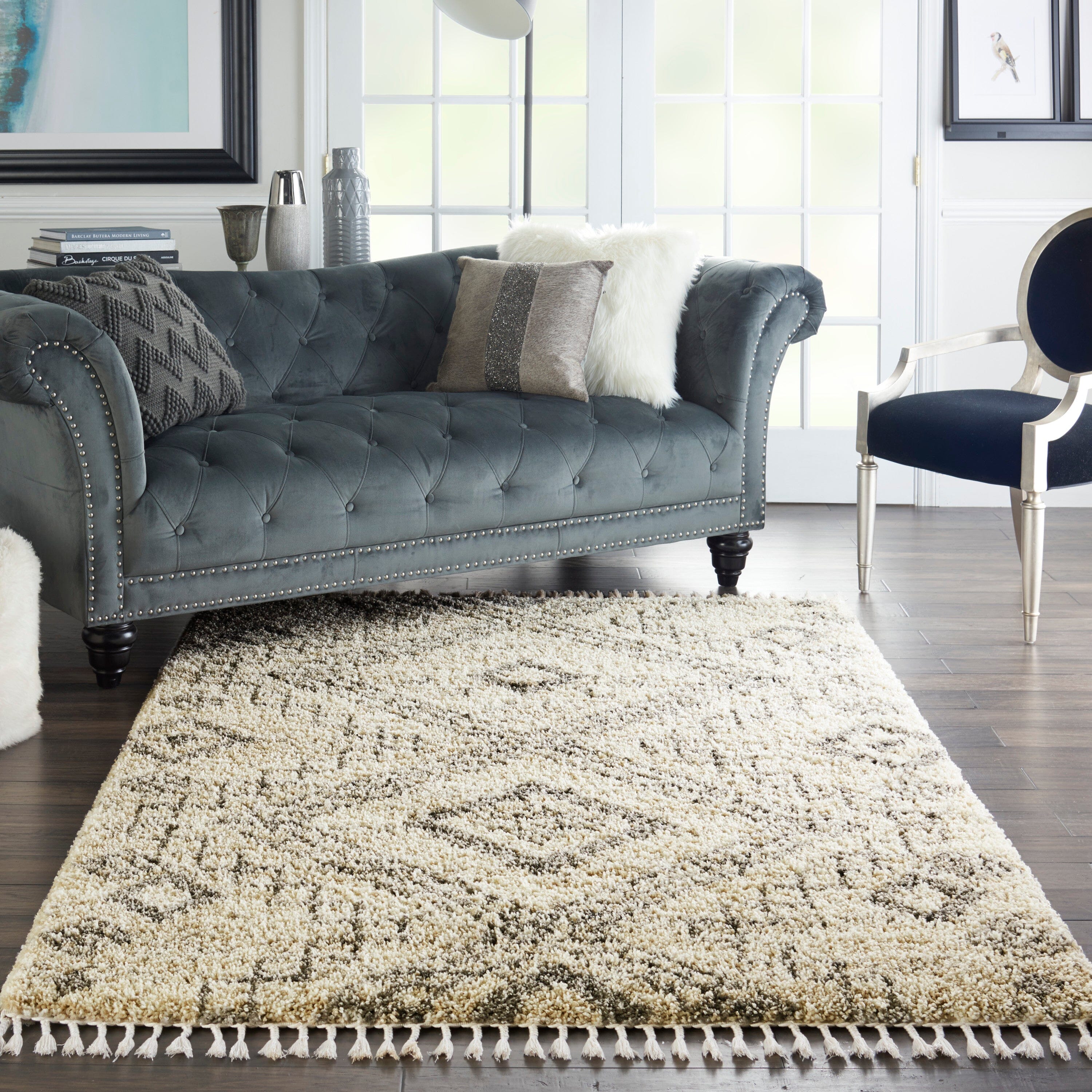 Nourison Oslo Shag 5'3" x 7'9" Ivory/Grey Shag Indoor Rug Rug Nourison