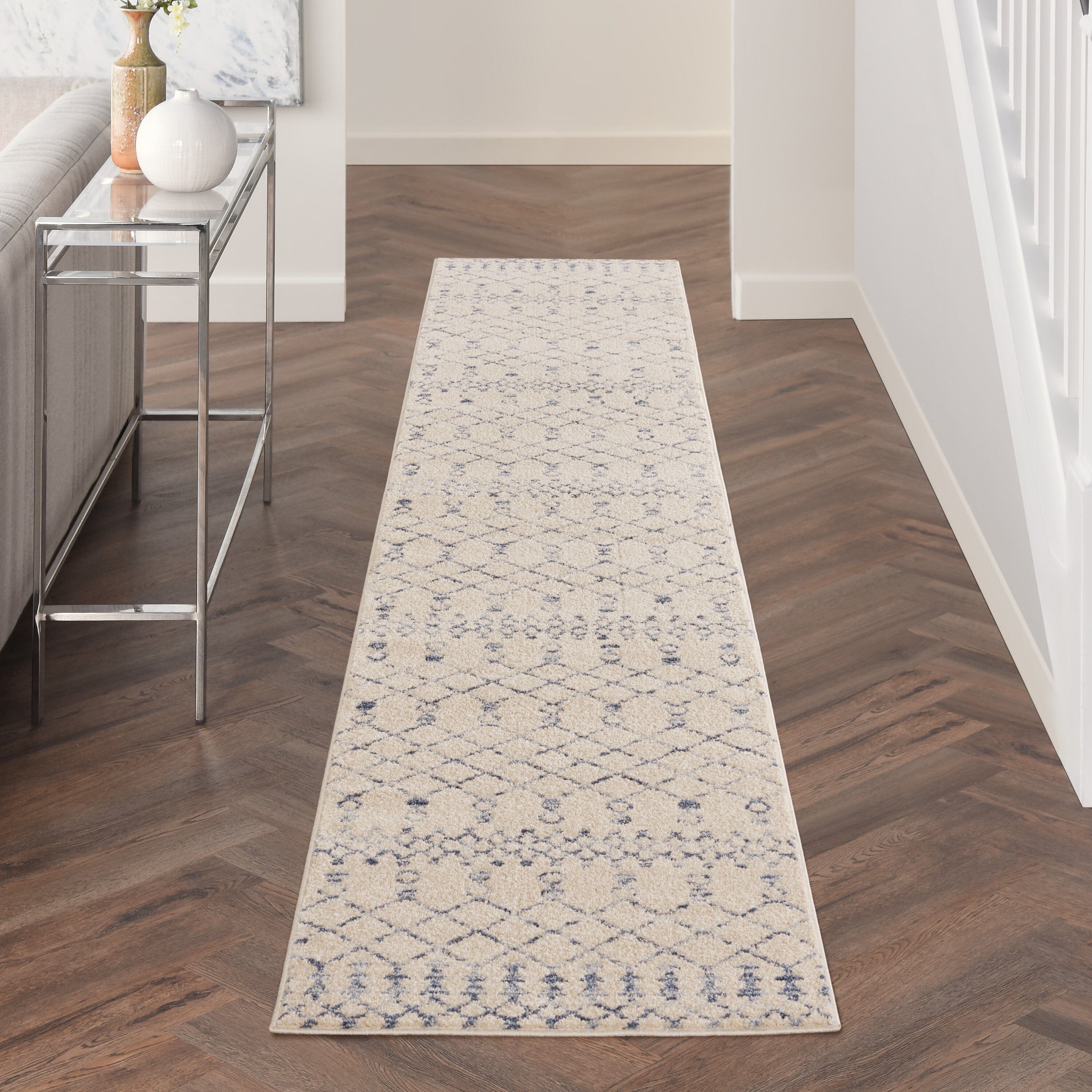 Nourison Palermo 2'3" x 12' Beige Blue Bohemian Indoor Rug Rug Nourison