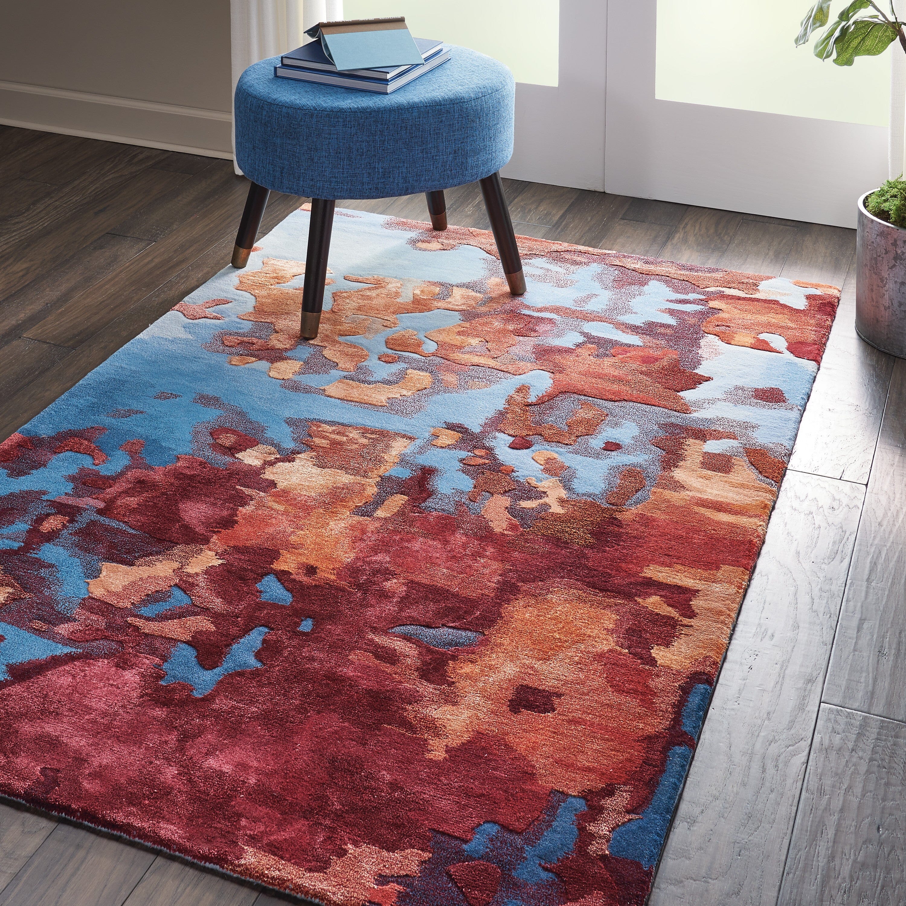 Nourison Prismatic 3'9" x 5'9" Blue/Flame Modern Indoor Rug Rug Nourison