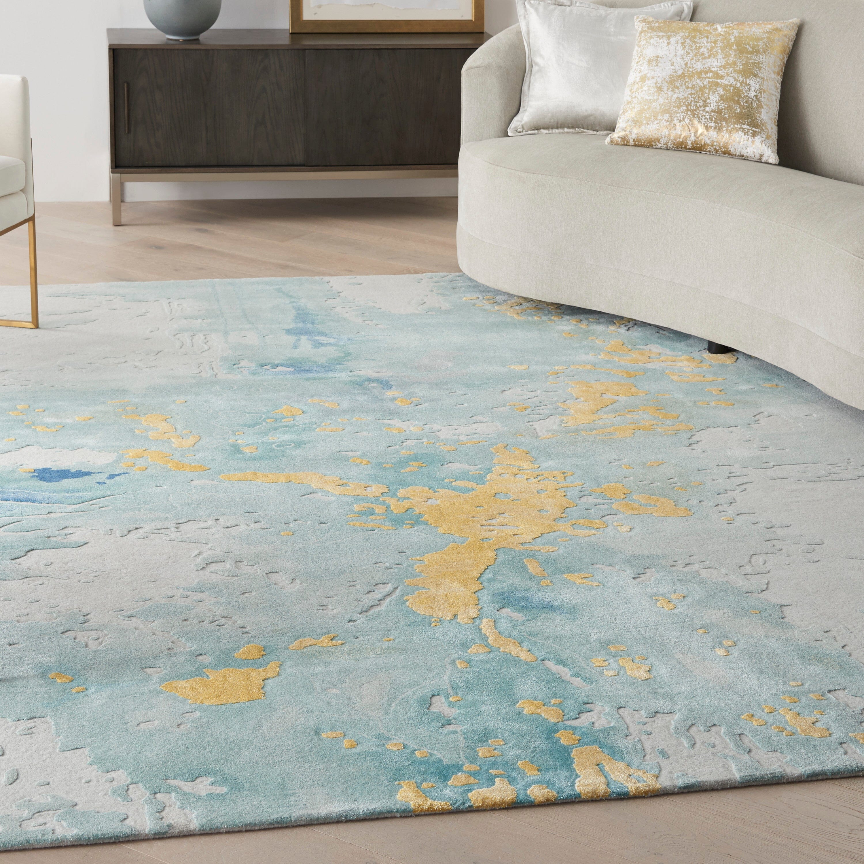 Nourison Prismatic 5'6" x 7'5" Seafoam Gold Modern Indoor Rug Rug Nourison