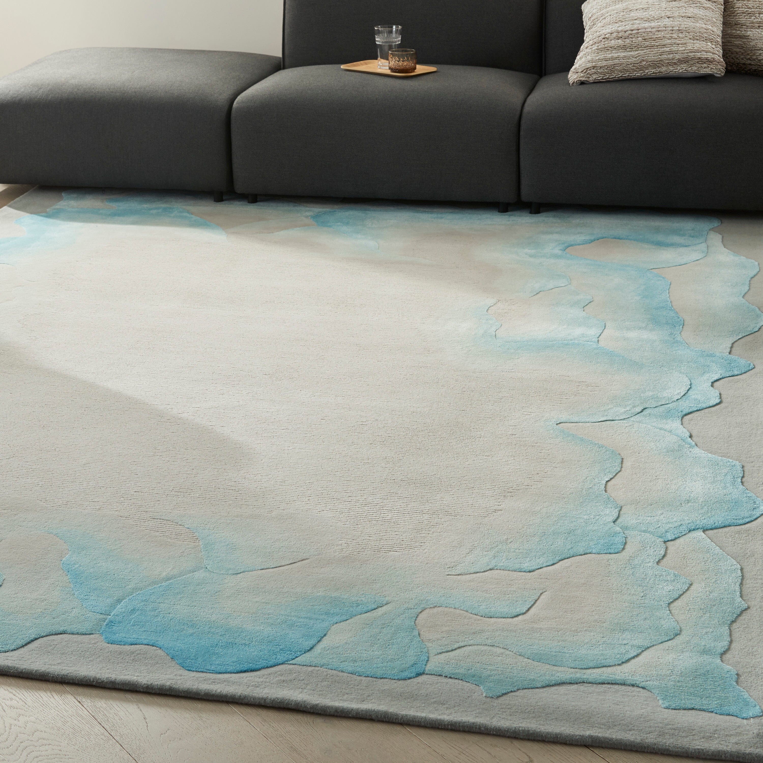 Nourison Prismatic 7'9" x 9'9" Sea Mist Blue Modern Indoor Rug Rug Nourison