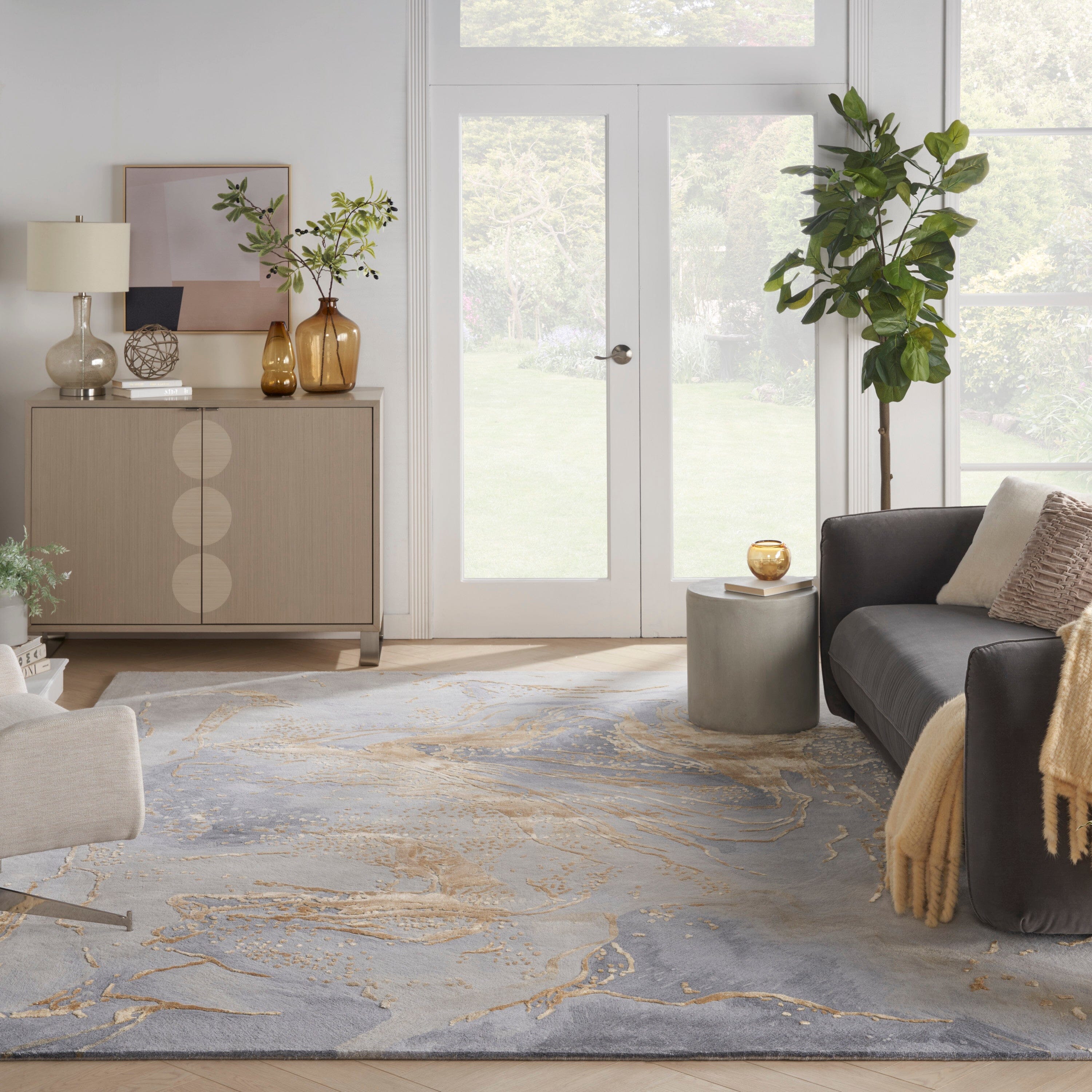 Nourison Prismatic 8'6" x 11'6" Grey/Gold Modern Indoor Rug Rug Nourison