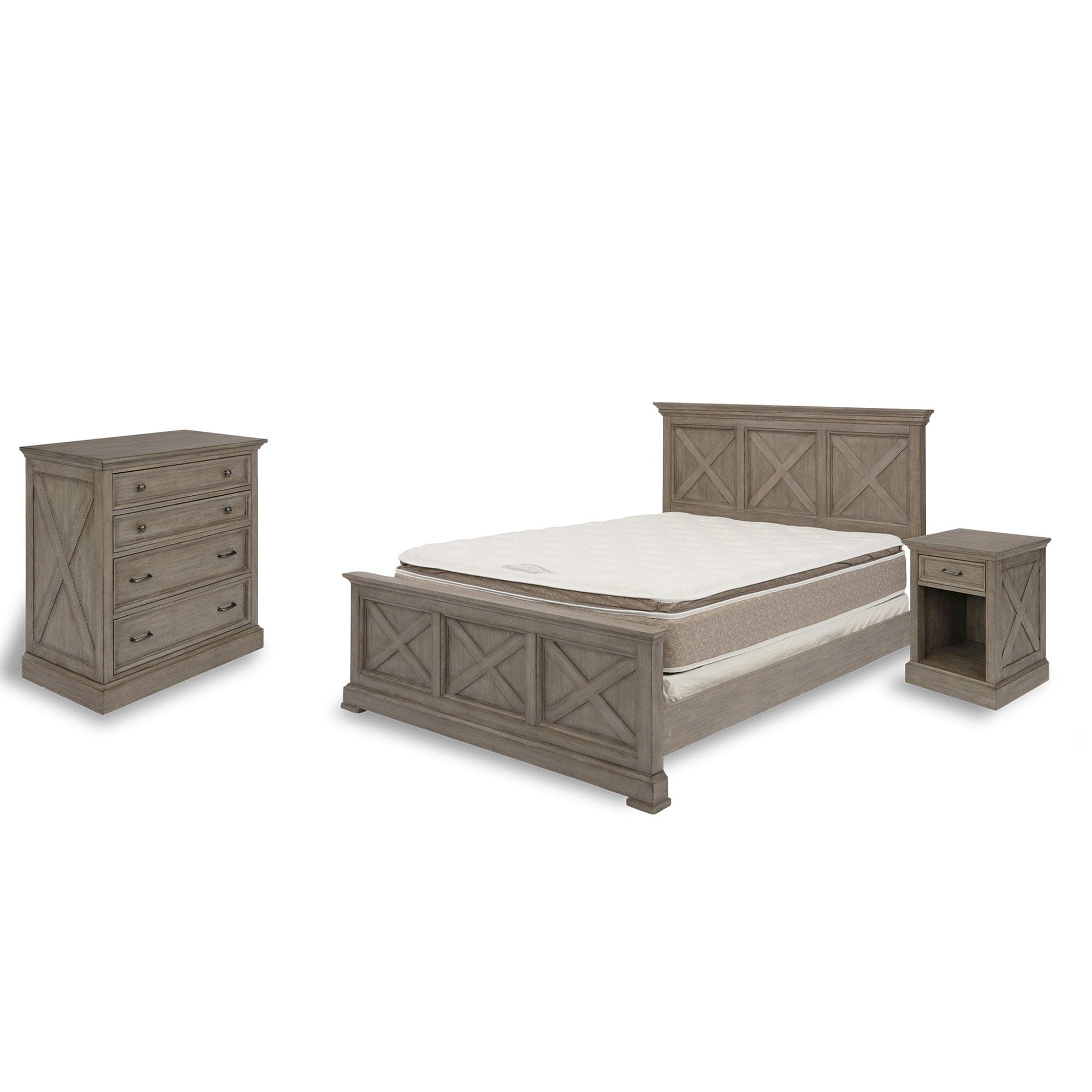 Rustic Farmhouse Queen Bed, Nightstand and Chest By Mountain Lodge Queen Bed Mountain Lodge