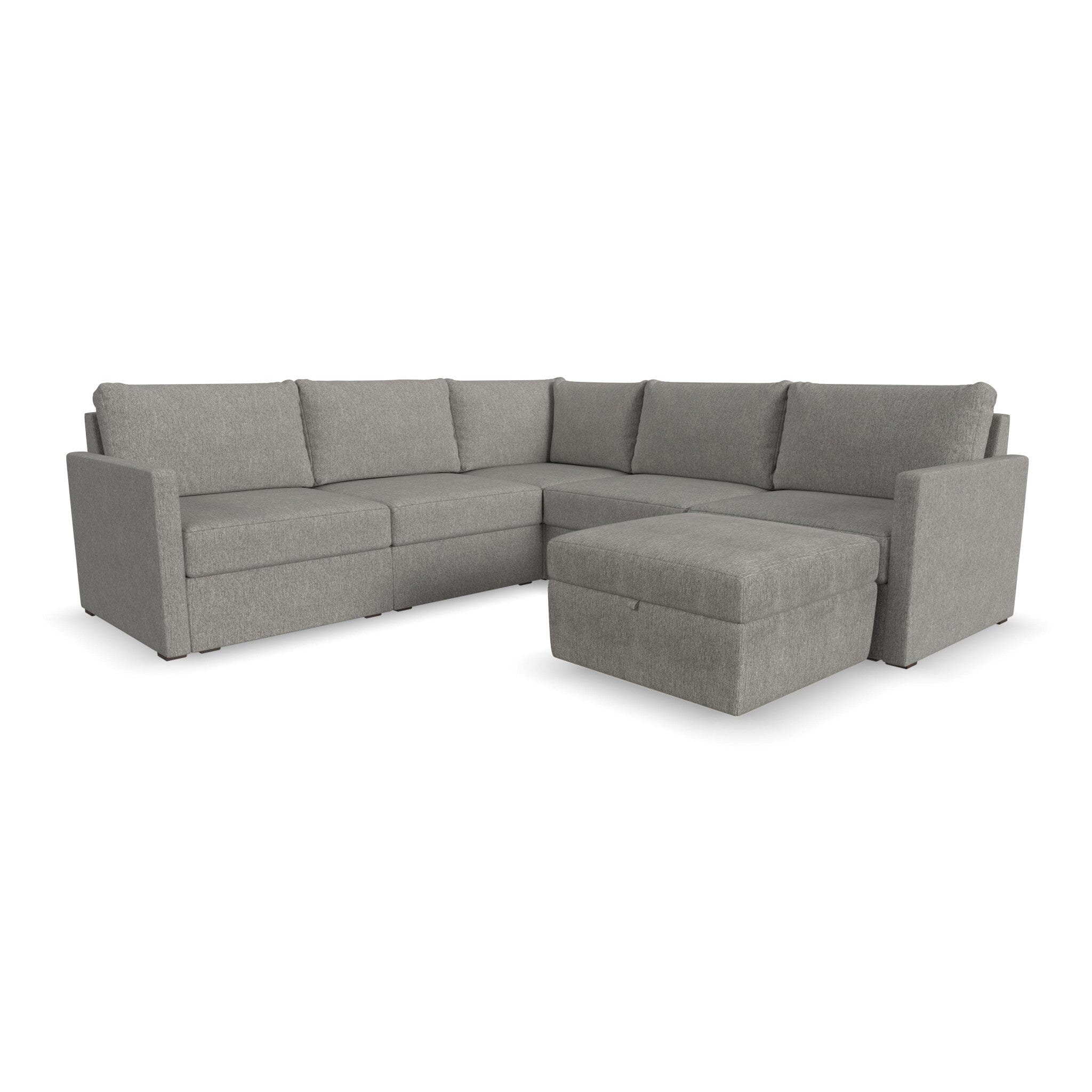 Traditional 5-Seat Sectional with Narrow Arm and Storage Ottoman By Flex Sectional Flex