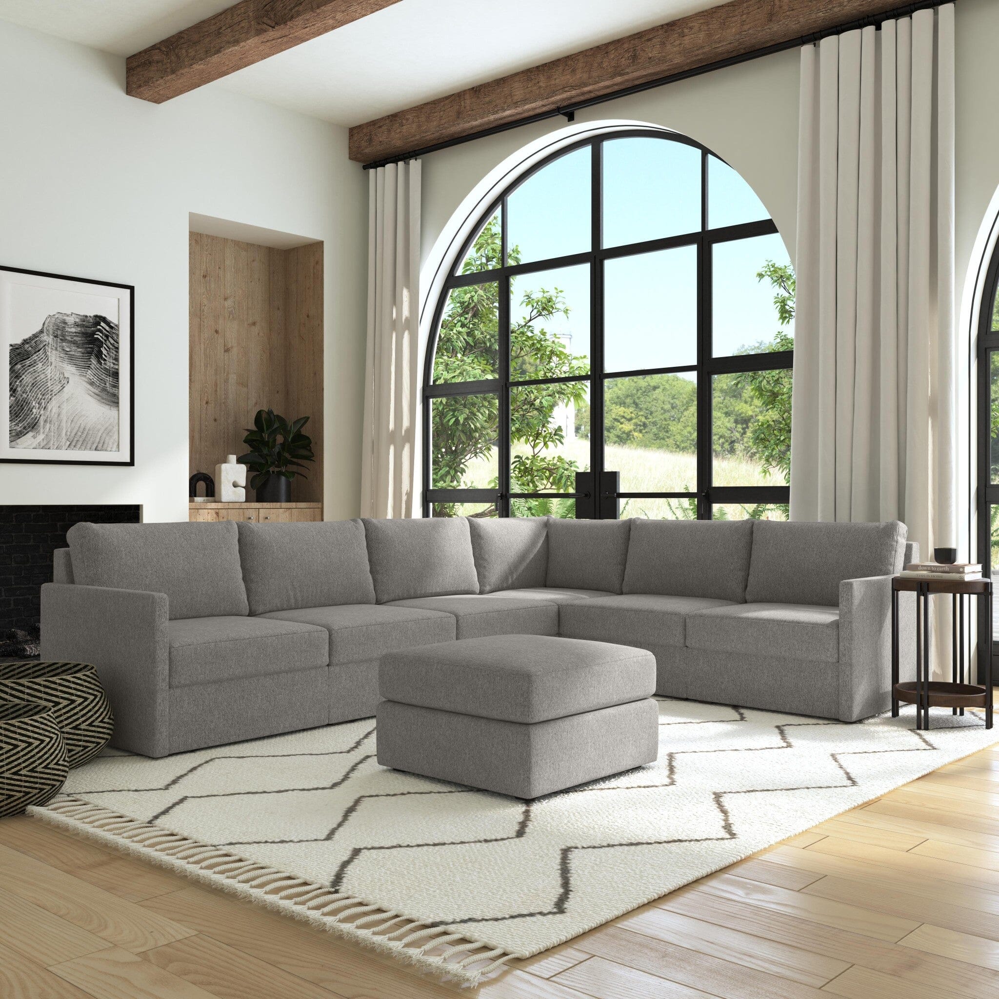 Traditional 6-Seat Sectional with Narrow Arm and Ottoman By Flex Sectional Flex