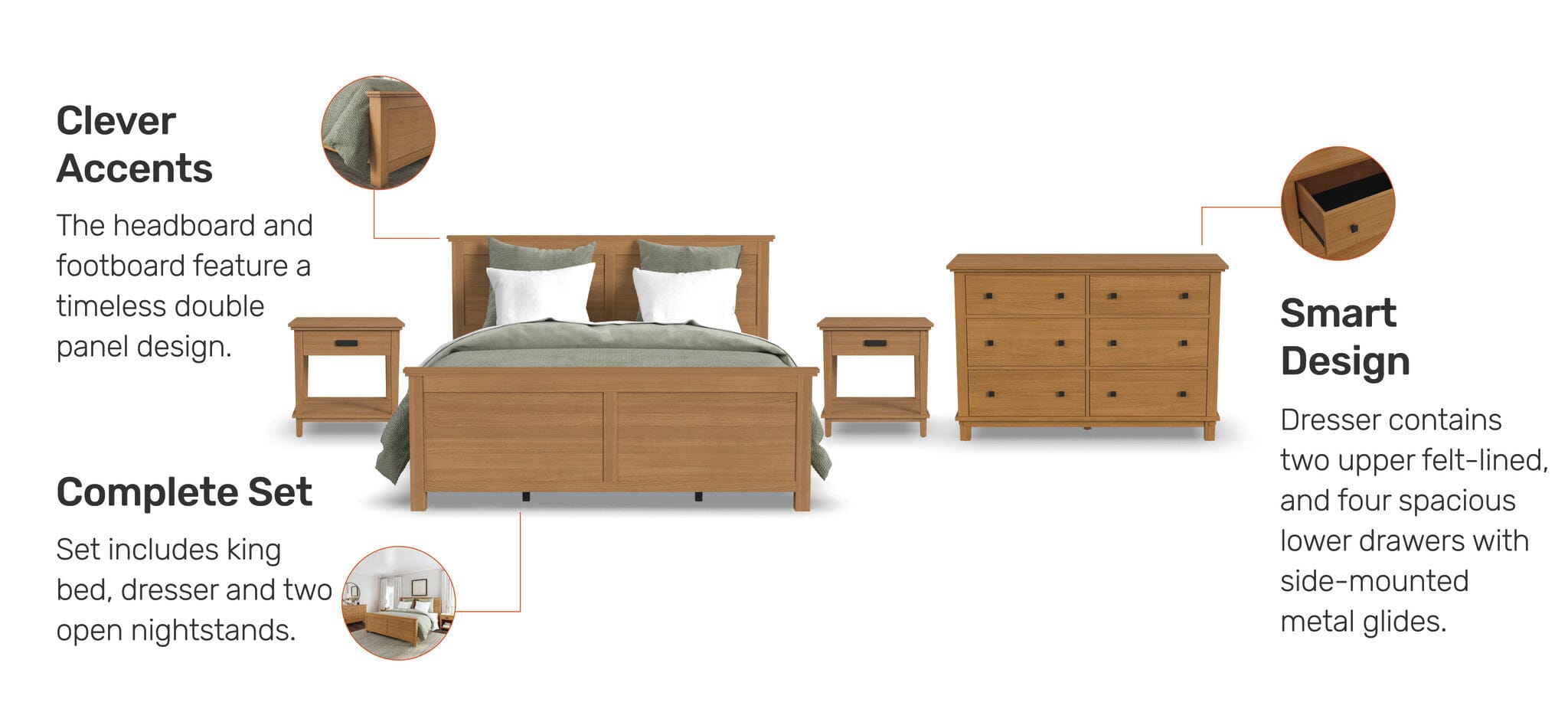 Traditional King Bed, Two Nightstands and Dresser By Oak Park King Bed Set Oak Park