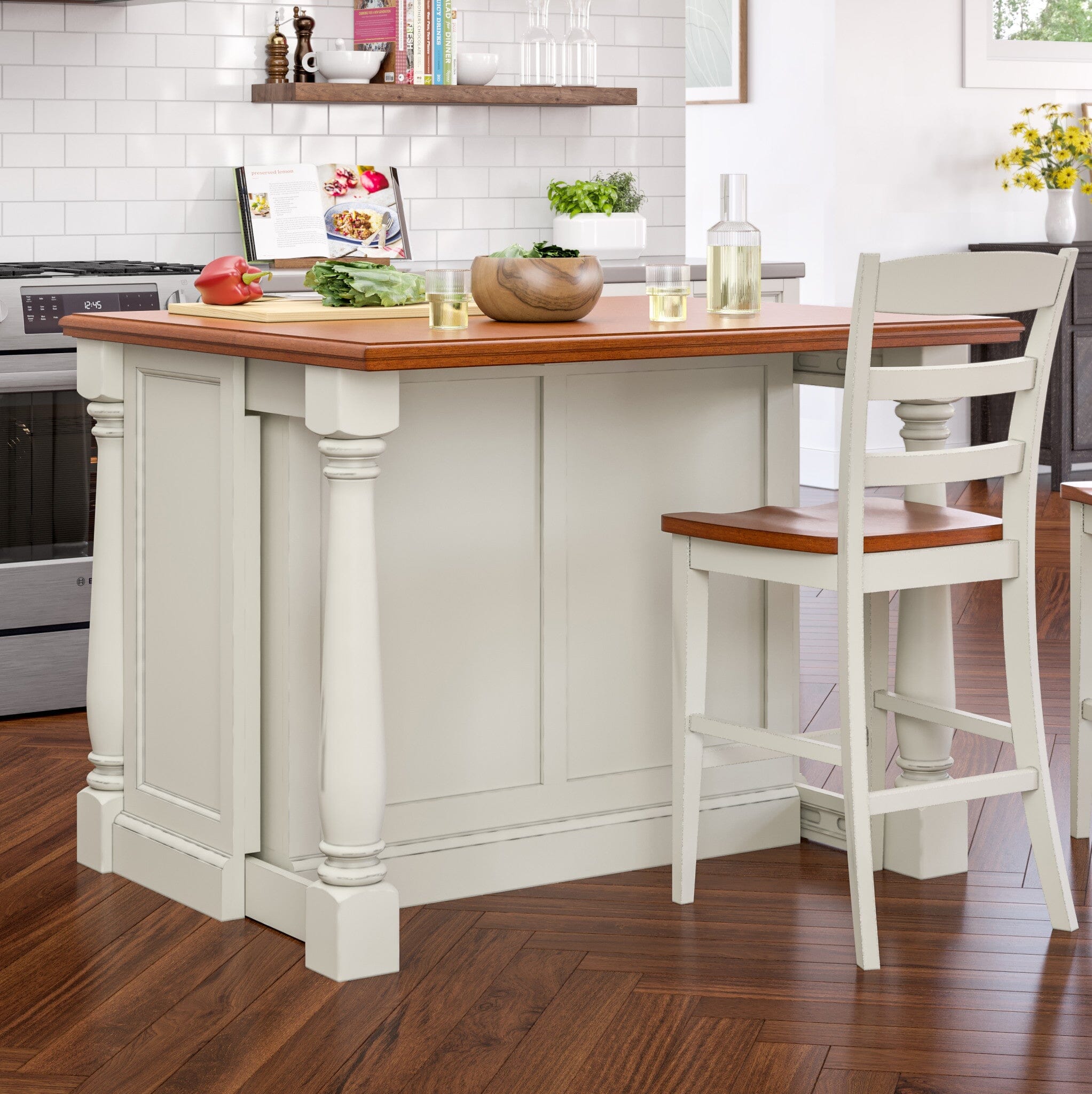 Home styles monarch kitchen 2025 island with two stools