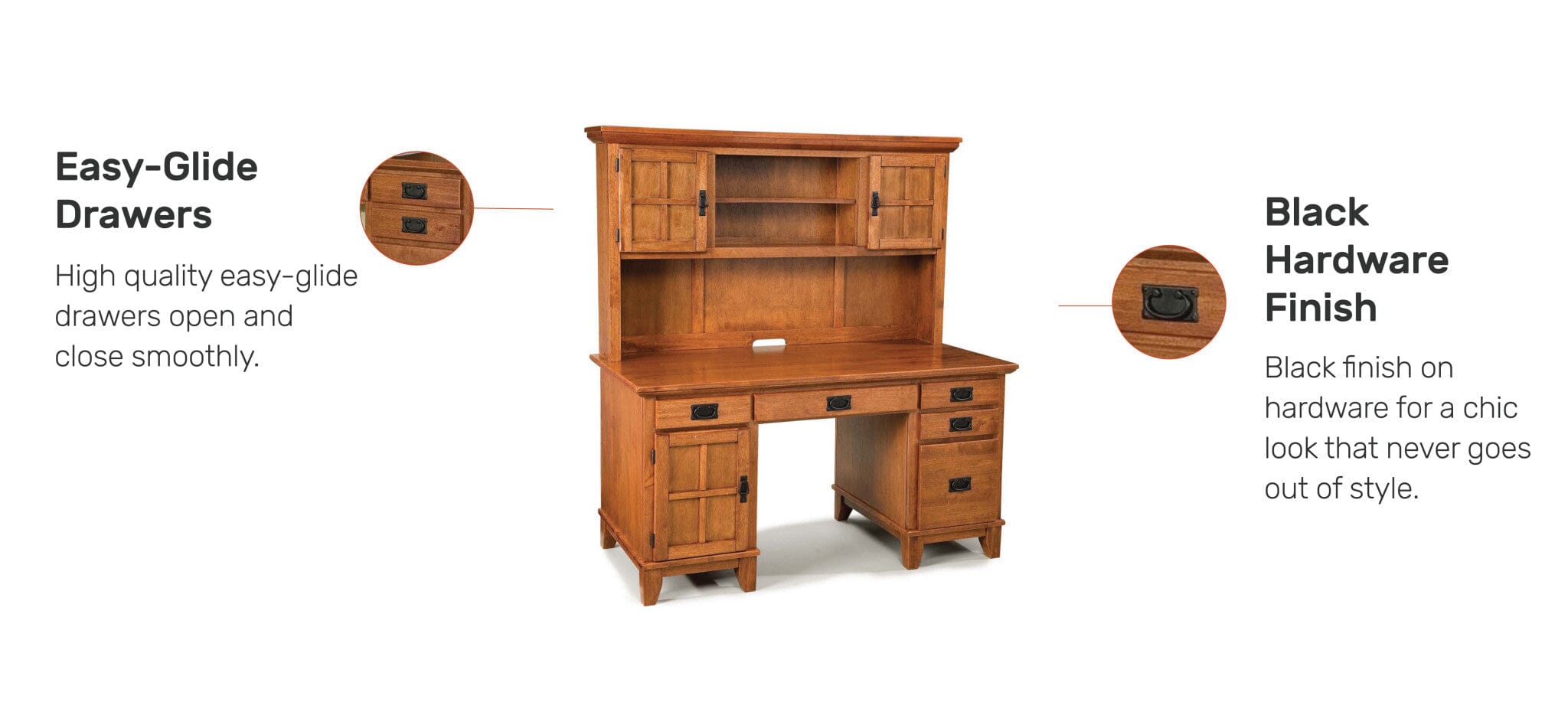 Traditional Pedestal Desk with Hutch By Arts & Crafts Desk Arts & Crafts