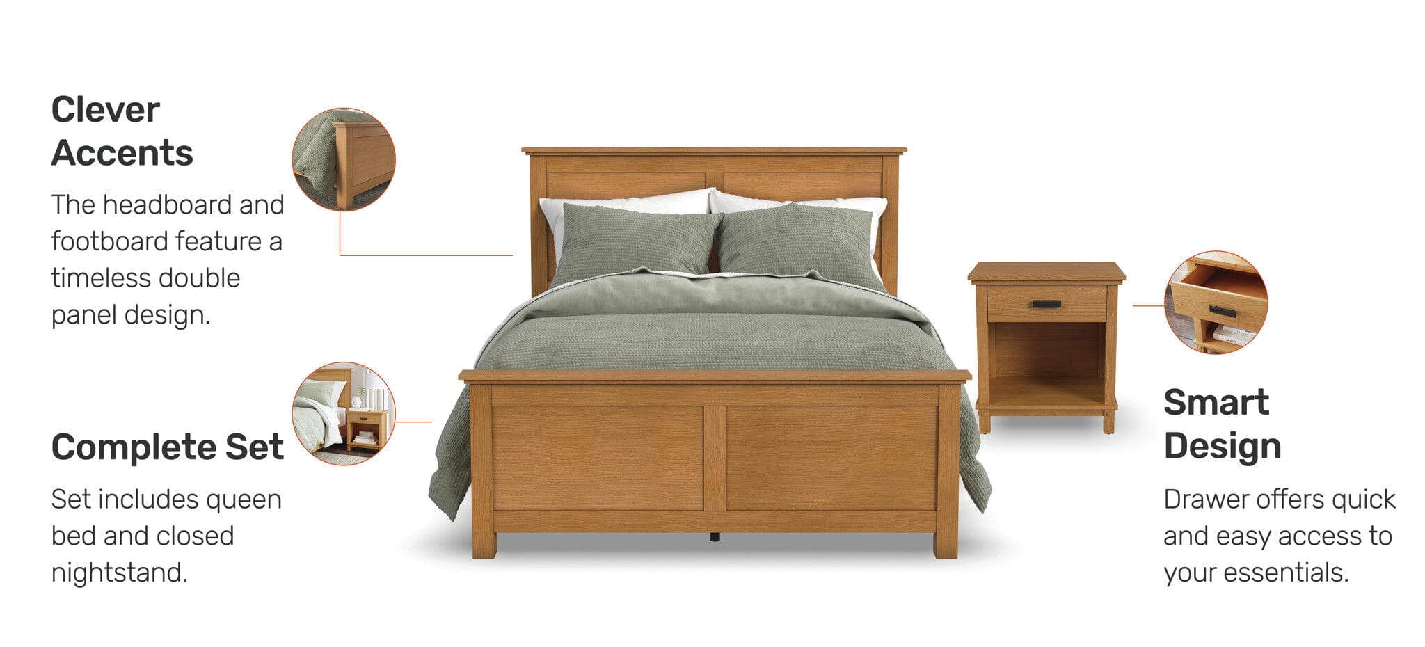 Traditional Queen Bed and Nightstand By Oak Park Queen Bed Oak Park
