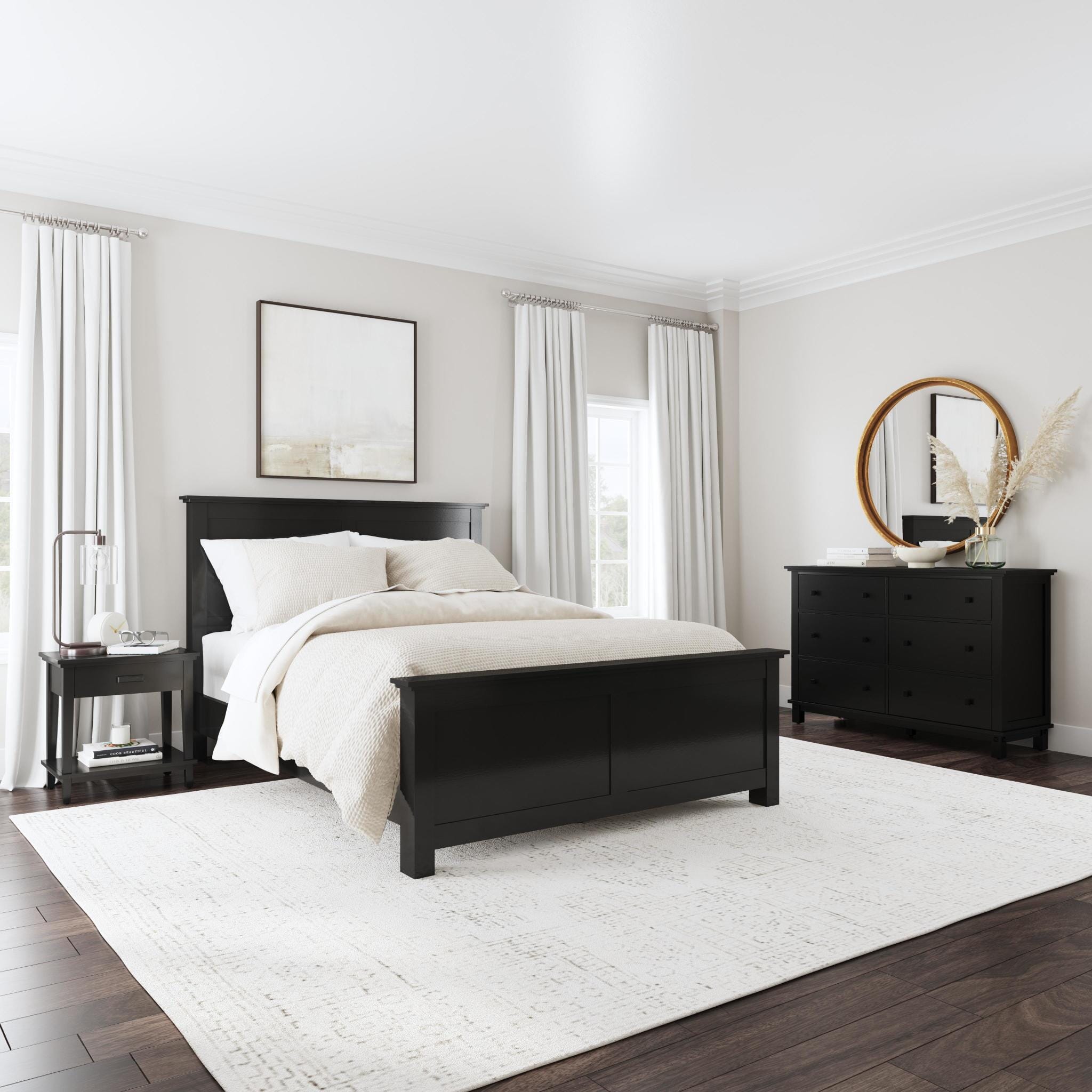 Oak Park - Queen Bed, Nightstand and Dresser - Wood - Black Oak Park - Queen Bed, Nightstand and Dresser - Wood - Black