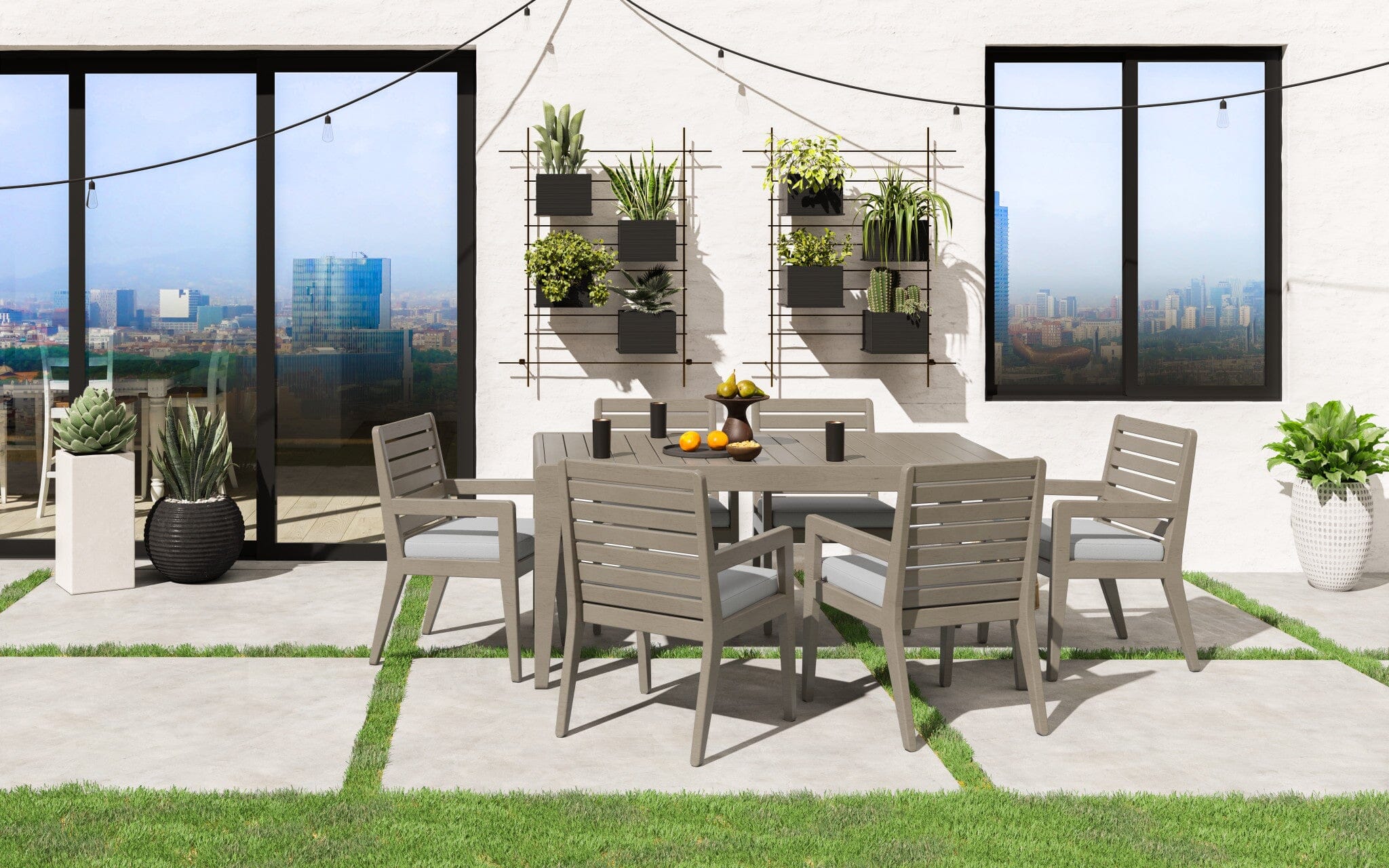 Transitional Outdoor Dining Table and Six Armchairs By Sustain Outdoor Dining Set Sustain